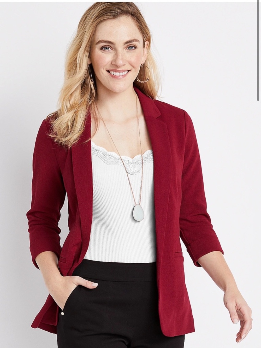 Maurices Open-Front Blazer Jacket in Wine Red